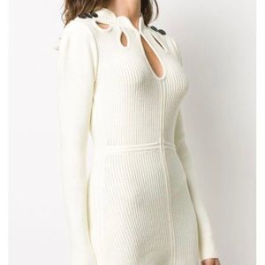 Self Portrait White Knitted Cut-out Dress